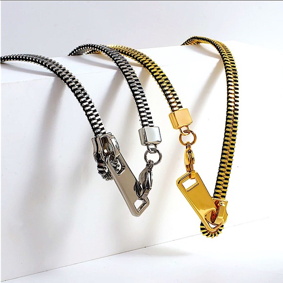 Silver Zipper Up Punk Minimalist Versatile Choker Necklace - Picture 8 of 11